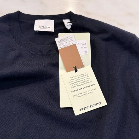 Burberry BEMPTON Navy Blue  Merino Wood Check Patch Pullover sweater, all sizes - Picture 9 of 11